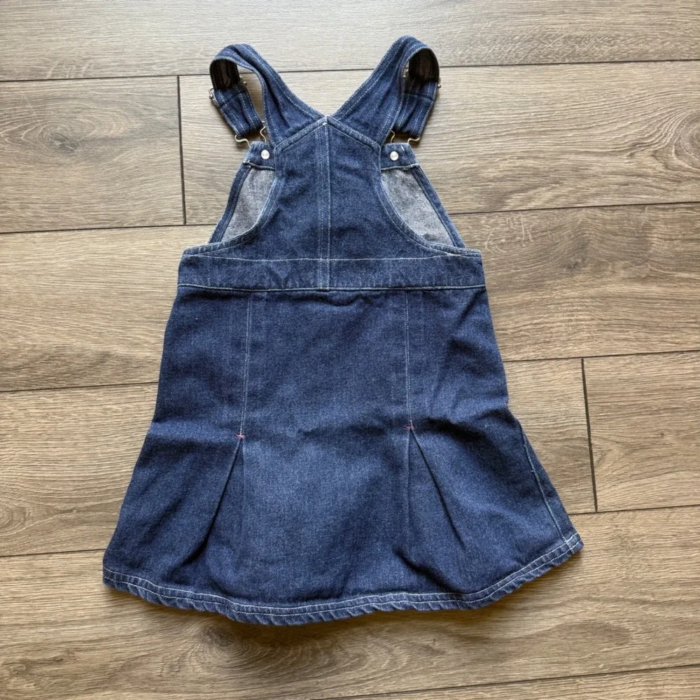 Y2K VTG Disney Kids Denim Overall Dress Girls Size 4/5 Rainbow Sun Embroidered - Picture 2 of 7
